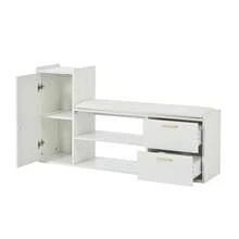 128*30*68cm Shoe Cabinet/Shoe Rack With 2 Drawers, 1 Cabinet, High-Gloss Shoe Bench/Bench With Upholstery And Storage Space, Suitable For Living Room, Hallway, Office, White - 白色 - 查看 11