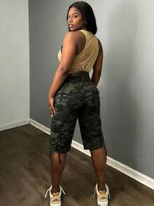 New Best-Selling Summer Denim Cropped Pants, Drawstring Strap Camouflage Women's Denim Slacks, Casual Everyday Joker Shopping, Avant-Garde Neutral. - Quân xanh - Xem 7
