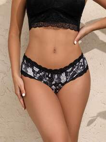 Dircho 5条装女士性感可爱哥特风撞色蕾丝比基尼内裤 - 蘑菇/手/骷髅印花，丝滑柔软舒适贴身内衣，弹力透气松紧腰轻盈日常内衣套装 - 彩色 - 查看 4