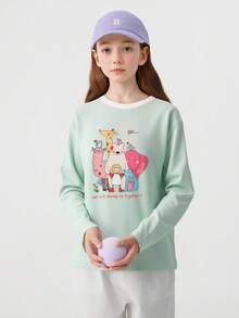Balabala Girls' Long-Sleeve Cotton T-Shirt 2026 Spring New Stylish Soft Breathable Top - Pink Green - View 2