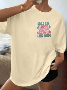 Shirt Women's "Loser, We're  To The Gym" Slogan Printed T-Shirt, Loose Casual White Round Neck Short Sleeve Top, Soft And Comfortable, Very Suitable For Daily Casual Wear |   Gym Enthusiasts |   Fitness WearLoose And Comfortable2026 Halftime Show Shirt - 白色 - 查看 8