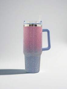 1 pièce, grande capacité de 1200 ml, tasse de voiture ornée de cristaux, flasque isolée dégradé scintillant avec paille, tasse isolée antidérapante, cadeau mode multicolore pour femmes. - Multicolore - Voir 14