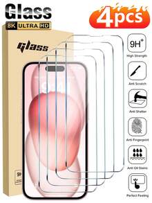 4PCS HD Anti-Fall Screen Protection Tempered Film Compatible With IPhone17/17Pro/17Promax/16/15/14/13/12/11/Xr/Xs/X//16Pro/16Promax Explosion-Proof Shatterproof Scratch Proof And Waterproof Glass Phone Toughened Film - Clear - View 14