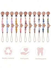 1 Personalized Pacifier Clip Custom Baby Pacifier Clip DIY Custom Name Mouth Clip Mouth Chain - Friend Gift/Comfort Gift/Wooden Chain Gift/Holiday Gift/Birthday Gift/New Year Gift, First Gift, Super Cute ,Sequins Colorful,Cute,Adorable,Funny,Kawaii Custom,Personalized,Unique,Customized Ideal Gifts For Him - Multicolor - View 4