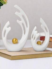 2 piezas de figuras decorativas blancas y doradas, decoración de dormitorio negro y dorado, estatuas de arte moderno abstracto, adecuadas para sala de estar, oficina, comedor, centro de mesa de comedor negro y dorado, adecuado para el comedor - Fénix platino - Ver 3