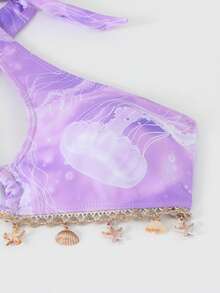 Bộ 3 bikini hình sứa thanh lịch và gợi cảm, kiểu dáng thường ngày, với các vòng tròn, thích hợp cho bãi biển, kỳ nghỉ, hẹn hò, mùa xuân/hè. - Màu Lilac Tím - Xem 4