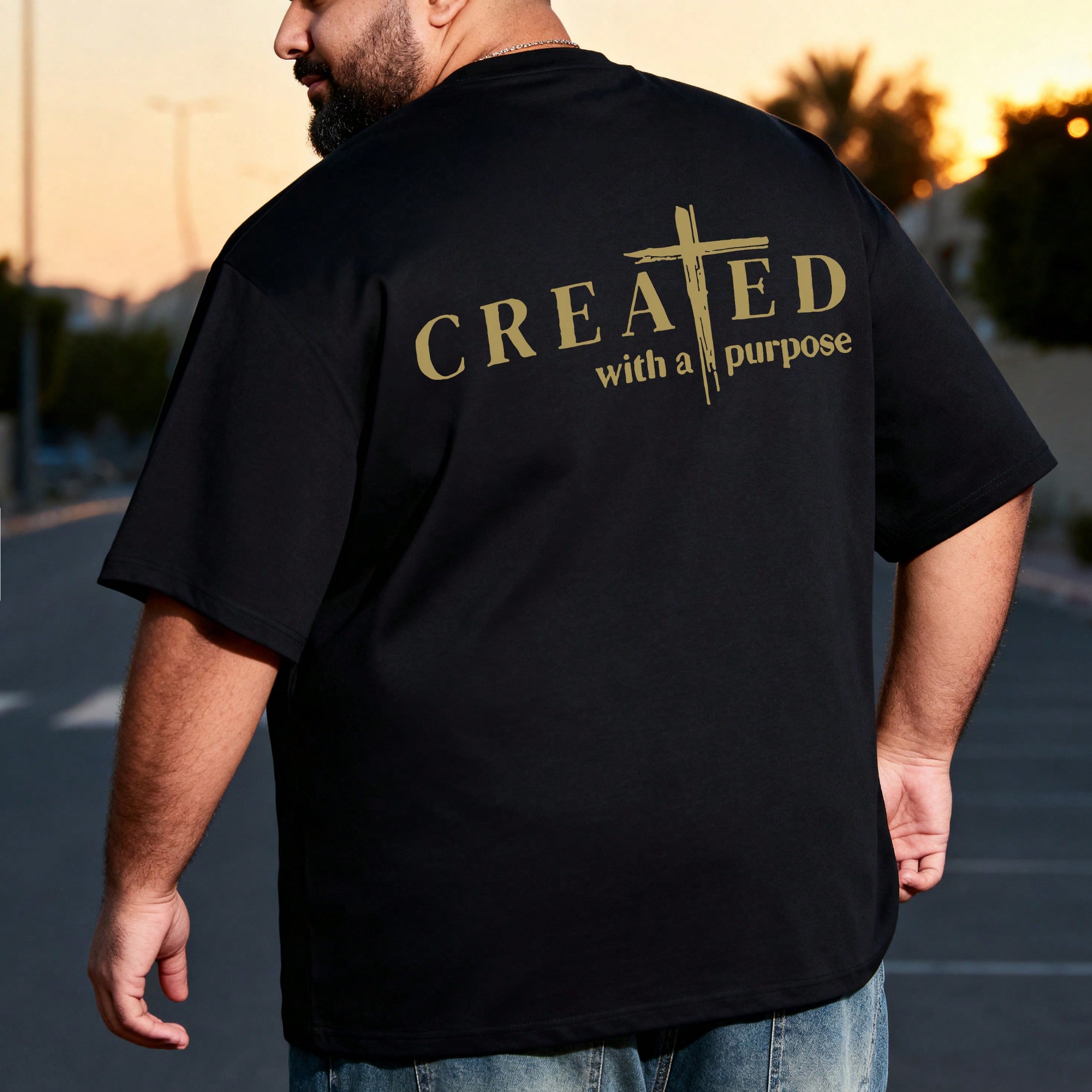 AnChiStreetwear - Camiseta gráfica para hombres de talla grande, camisa con estampado de cruz, camiseta gráfica negra, ropa urbana para hombres