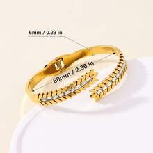 1件优雅自然风不锈钢18K镀金叶形开口手镯，镶嵌线性水钻，铰链式开口设计，现代奢华，适合女性日常佩戴、派对、婚礼、周年纪念、节日礼物。 - 金黃色 - 查看 2