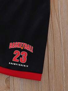 男童字母图案圆领背心和短裤两件套休闲套装 - 黑色 - 查看 5