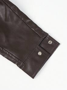 ii Loose Solid Color Lapel Commuter Leather Jacket For Women - Brown - View 5