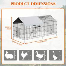 Jaula de Gallinas Metálica 86" L*40" W*40" H con 4 Puertas, Cubierta Impermeable para Aves, Corral para Patio y Finca Exterior - Plateado - Ver 2