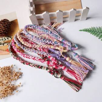 1 pieza Correa de muñeca bohemia hecha a mano de poliéster, cordón para teléfono DIY, llavero, colgante de bolso, decoración con borla