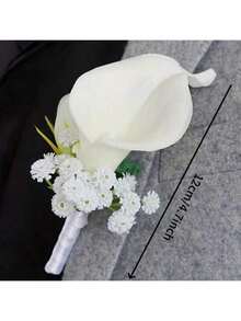 White Calla Lily Bridal Bouquet, Layered Design, White Wedding Bouquet, Suitable For Bride, Bridesmaid, Artificial Flower Arrangement, Suitable For Home - White - View 10