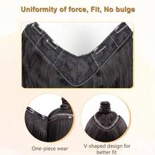 26Inch Synthetic Long Wavy Curly 4 Clip In Hair Extension V-Shaped Heat Resistant Black Hairpiece For Women Christmas New Year Carnival Music - Multicolor - View 4