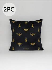 1 pièce/2 pièces Taie d'oreiller brodée d'insectes, housse de coussin, en velours, douce et confortable, 45 x 45 cm / 30 x 50 cm, convient pour le salon, la tête de lit de la chambre, excellente recommandation de cadeau - Noir - Voir 9