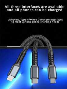 Gesen 三合一充电线，透明夜光尼龙编织快速充电和数据传输线