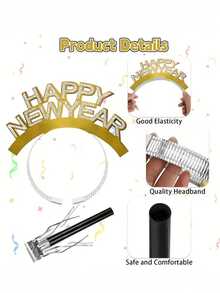 18pcs Happy New Year Headbands & Hair Clips (Including 6 Headbands And 12 Jingle Bells), Cheering Props, Confetti Blowers, Birthday Party Blowers, New Year Tasseled Jingle Bells, Party Gifts, Photo Props For Party Atmosphere, New Year's Eve Party Supplies, Birthday, Holiday, Party, Valentine's Day, Anniversary, Wedding, Christening, Housewarming Party Supplies, Back To School And Graduation Party Supplies.