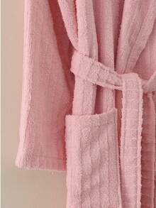 MADE IN TURKEY Hooded Unisex Velvet Cotton Bathrobe – 100% Cotton Small (58x115 Cm)- Medium(62x150 Cm)- Large(66x125 Cm) - XL(70x130 Cm) - Baby Pink - View 2