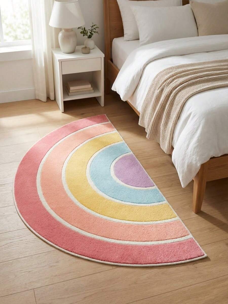 1 件装可水洗多色半圆形彩虹仿羊毛地毯，装饰地毯，卧室装饰，小地毯，地毯，家居装饰，客厅地毯，客厅小地毯，卧室地毯，客厅家居装饰 - 彩色 - 查看 1