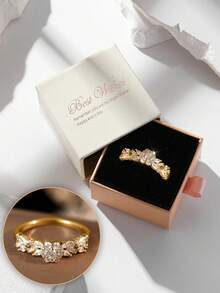Hộp quà sang trọng, nhẫn hình hoa sen đính đá Cubic Zirconia, trang sức dự tiệc cưới, dạ hội dành cho nữ, chất liệu đồng cao cấp không phai màu, không gây dị ứng, thích hợp làm quà tặng dịp lễ. - Vàng - Xem 14