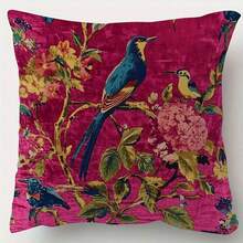 1pc Ultra Soft Velvet Pillow Cover - Double-Sided Purple-Red Decorative Cushion Cover - Vintage Floral Pattern - 18x18 Inches, Suitable For Sofa, Living Room, Bedroom - Throw Pillow - Machine Washable, Pillow Insert Not Included - Multicolor - View 1