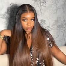 CEXXY Ombre Brown 13x4 Lace Front Human Hair Wigs Pre Plucked With Baby Hair 250% Density Straight Lace Front Wigs For Women - caramel brown - 查看 3