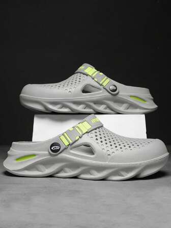 Sandalias transpirables de un solo color para hombres, cómodas y antideslizantes para interiores/exteriores, zapatillas ligeras y de malla hueca para playa, camping y senderismo