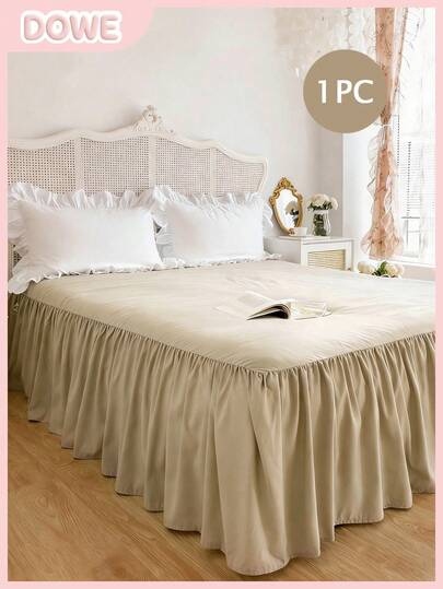 1件床裙，床上用品，柔软透气的床单，荷叶边下摆和松紧带设计，舒适睡眠，轻盈优雅，如云朵般柔软的质地，适用于单人床、双人床、大号床、特大号床，可机洗，公主风房间装饰