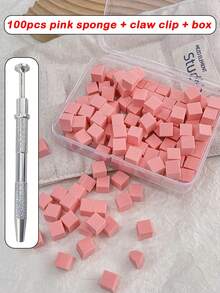 100pcs Mini Sponge Blocks With 4-Claw Tweezers, Stainless Steel Manicure Tools - Manicure Gradient Color Sponge, Gradient Nail Polish Tools, Gel Nail Polish Sponge, Suitable For Manicure, Gel Nail Polish And Mirror Powder, Manicure Supplies, Durable Manicure Tools, Manicure Set, Multiple Colors Available