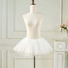 1Pc Solid Color Sexy Women 11 Inch Petticoat Lolita Short Asymmetrical 6-Layer Soft Tulle Underskirt,Bone Free Fluffy Skirt, Suitable For Maid Costume & Daily Wear,White Puffy Tulle Lolita Underskirt Women Cosplay Ball Gown Kids Bridal Boneless Petticoats Tutu Dress,Valentine's Day Gifts - trắng - Xem 2