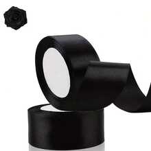 优雅黑色缎带 - 可重复使用的蝴蝶结缎带，单面闪亮手工缎带，适用于婚礼装饰、礼品包装、编发、DIY手工 - 厚实质感缎带 - 黑色 - 查看 9