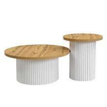 Round Coffee Table And Side Table Set, Modern Living Room Table With Vertical Stripe Pattern Made Of MDF, Space-Saving And Flexibly Combinable, Side Table For Apartment Living Room - White - View 11