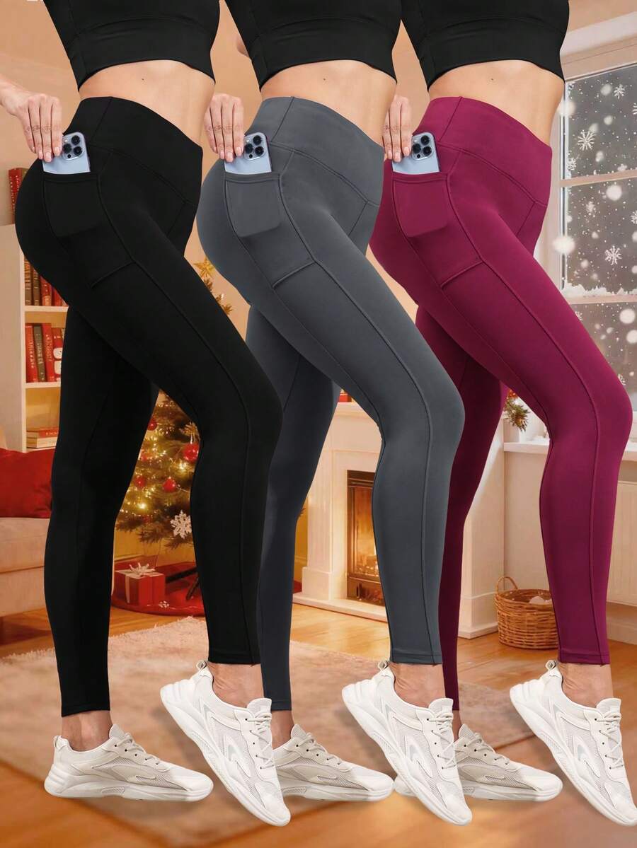 High Waisted Seamless Side Pocket Slim Fit Women's Pants Multi Piece Set - Yun Rou Breathable Four-Way Elastic Tight Pants, Quick Drying, Running, Cycling, Yoga, Sports, Shopping, Leisure - 彩色 - 查看 1
