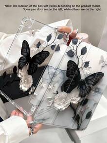 动感黑色蝴蝶图案平板电脑保护套，兼容 Air 11 英寸 M3 2025 / M2 2024、Air 第五代 2022、(A16) 11 英寸第十一代 2025、Galaxy Tab、Kindle Paperwhite 第十二代 2024，透明后盖，时尚图案保护套，具备自动休眠/唤醒功能和气囊保护，适合作为礼品和办公用品。 - 彩色 - 查看 1