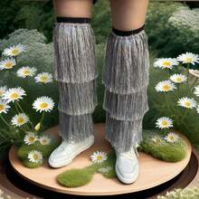 Men Women Tassel Leg Warmers Silver/Gold Color Solid Dance Leg Warmers For Party Stage Bar And More - Bạc - Xem 1
