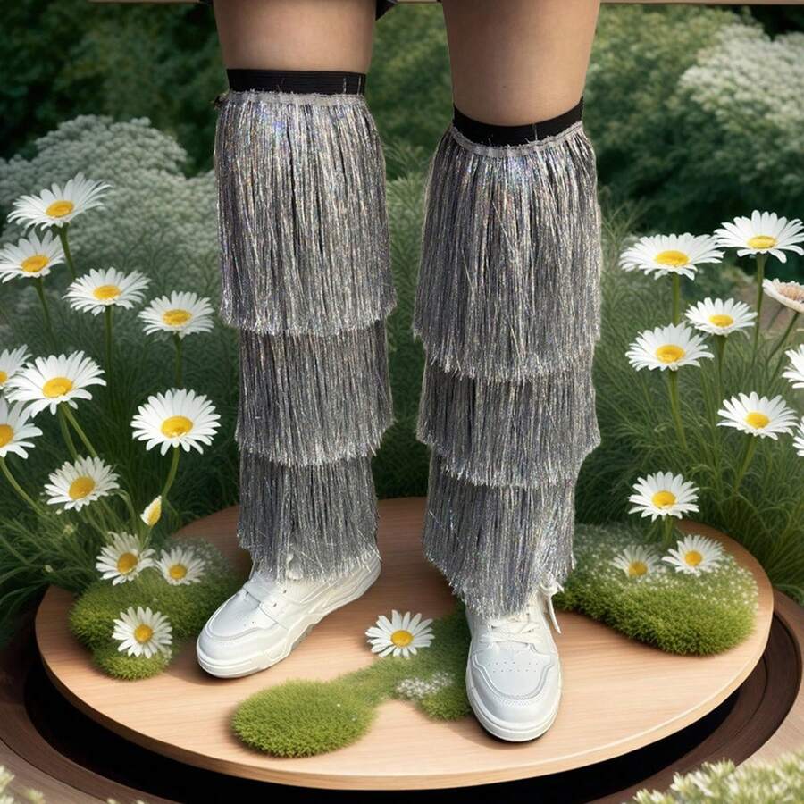 Men Women Tassel Leg Warmers Silver/Gold Color Solid Dance Leg Warmers For Party Stage Bar And More - Bạc - Xem 1