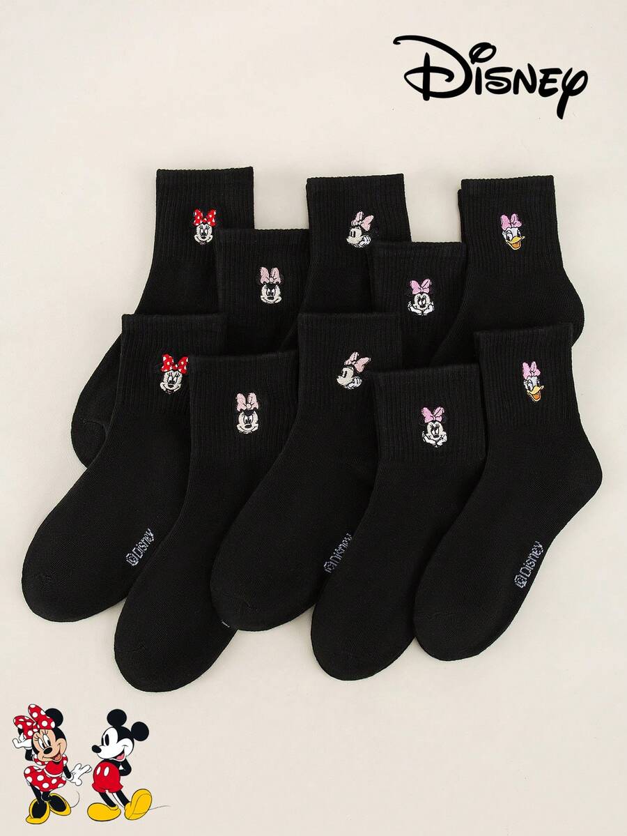 Disney 1/5/10 Pairs, Mickey, Minnie, Daisy Embroidered Cartoon Pattern Women Mid-Calf Leg Warmers Set, Black, Unisex, Couple Leg Warmers, Women Leg Warmers, Women Leg Warmers, Black Leg Warmers - Black - View 1