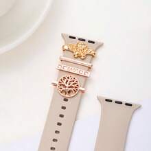 4pcs/Set Angel & Tree Of Life Watch Band Decorative Buckle - Zinc Alloy Material, Angel & Tree Of Life Design, Fashionable Watch Band Accessory Compatible With Apple Silicone Watch Band, Smart Watch Band Decoration (Watch Band Not Included) - one-size - View 4