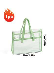 1pc Large Capacity Portable Transparent Waterproof Portable Folder, Expandable File Storage Bag With Embedded Organizer, PVC Self-Adhesive File Bag, Large Makeup Bags, Clear PVC Cosmetic Bag Organizer