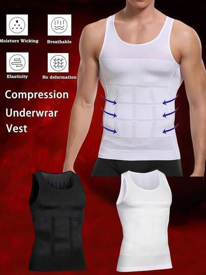 1 pieza Camiseta interior de compresión ajustada para hombres, camisa moldeadora abdominal, chaleco transpirable para sudar moobs, adecuado para correr, gimnasio, uso doméstico, chaleco de compresión deportiva, chaleco sin mangas moldeador y transpirable para fitness de hombres