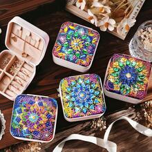 1件装DIY曼陀罗花卉主题钻石画女士旅行首饰盒，迷你首饰旅行收纳盒，戒指项链PU皮革收纳盒，女士必备，派对或节日生日礼物 - 單件 - 查看 5