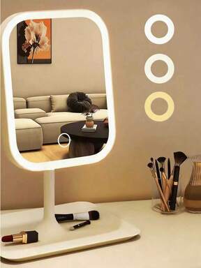 1 Stück Tri-Color LED Make-up Spiegel, einstellbare Helligkeit, aufladbar und faltbar, berührungsgesteuert, moderner Stil mit Frontbeleuchtung, ideal für Heimdekoration, Badezimmer, Studentenwohnheim Alltag, modisches Design