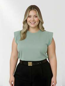 Women's Plus Size Muscle Tee, 100% Premium Cotton, Basic Casual Style - J00 - 橄欖綠 - 查看 6