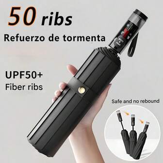 Standard automatiskt paraply, förstärkta ribbor, hopfällbart, bärbart, hållbart, UV-skydd, för män, kvinnor, soliga dagar