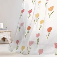 2片装春季乡村风郁金香印花薄纱窗帘 - 100% 涤纶纤维半透明杆口薄纱窗帘，适用于客厅、卧室、阳台、隔断、咖啡厅、厨房、餐厅、办公室 - 可机洗，节日家居装饰，馈赠佳品，现代节日风格客厅薄纱窗帘，季节性房间装饰 - 彩色 - 查看 7