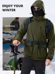 CAMEL CROWN 男士三合一防水滑雪服，带帽保暖冬装，防风雨衣，适合徒步和滑雪 - 軍綠色 - 查看 2