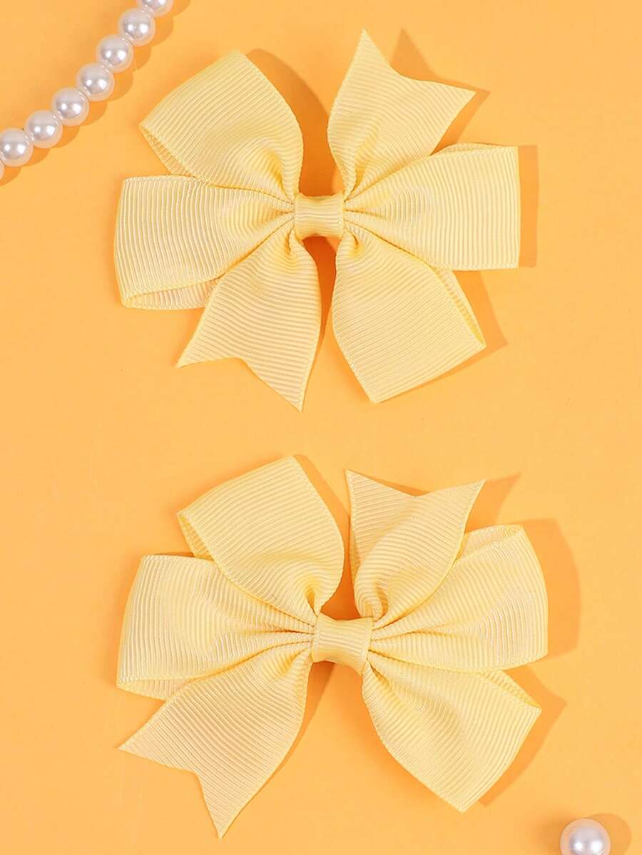 2pcs Toddler Girls Bow Decor Hair Clip For Daily Life - Yellow - View 1
