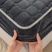Milk Plush Fitted Sheet, Thickened Quilted Coral Fleece Plush Mattress Protector Cover, Full Wrap - Dark Grey - View 5