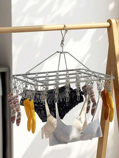 20/40个不锈钢挂钩晾衣架 - 防风悬挂式袜子内衣收纳架，无需钻孔，悬挂式设计，节省空间，多功能挂钩，适合家庭和零售用途，非常适合返校季，不锈钢材质，晾干袜子内衣，2026新款，适合冬季，新年礼物