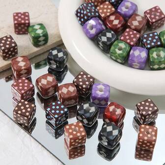 10 piezas/paquete Cuentas sueltas de estilo japonés con estampado a cuadros y floral, suministros para hacer joyas como pulseras, collares y cadenas de teléfono